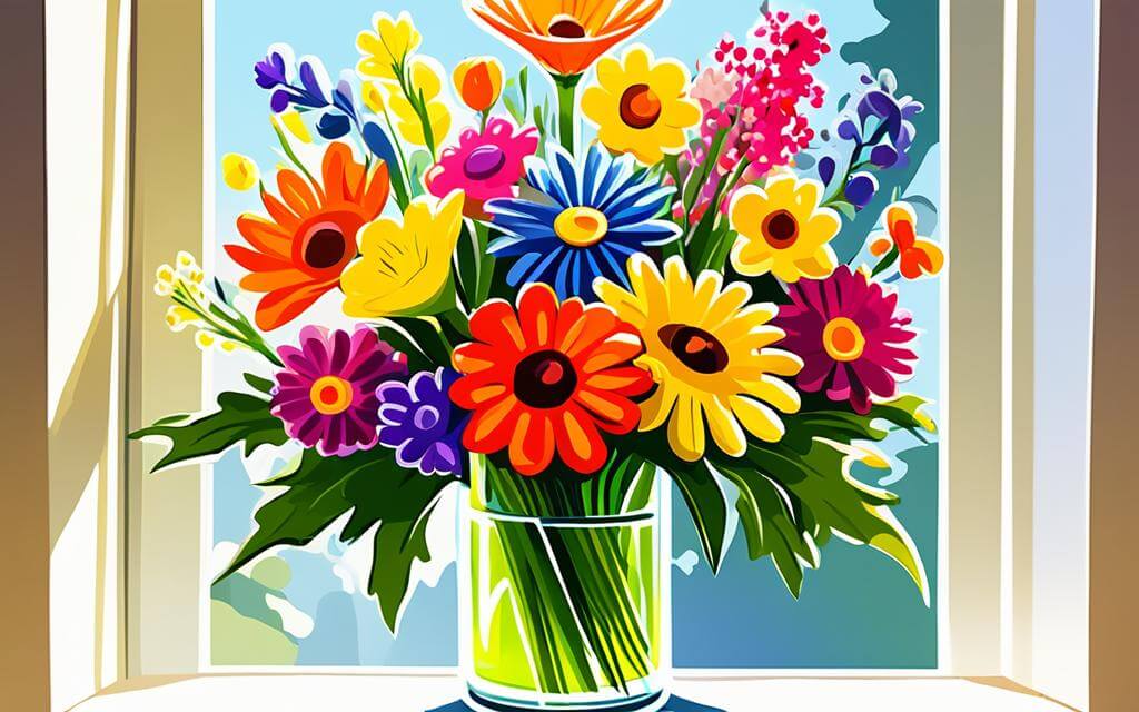 Ein Blumenstrauß mit einem guten Morgen Wunsch