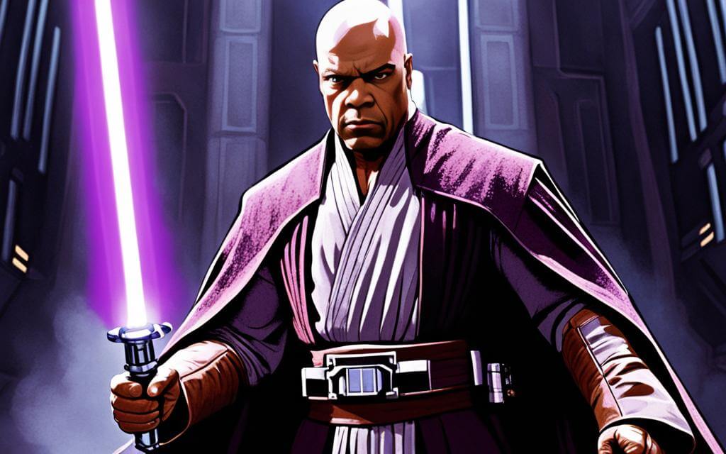 Mace Windu - Jedi-Meister mit seinem lila Lichtschwert Mace Windu - Jedi-Meister mit seinem lila Lichtschwert