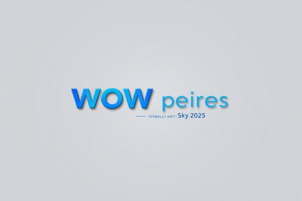 A sleek, modern-looking logo design for "WOW Preise 2025", formerly known as "Sky Ticket". The logo has a clean, minimal aesthetic with a bold, dynamic typography in a striking shade of blue. The design conveys a sense of premium quality, innovation, and accessibility. The image has a high-resolution, photorealistic rendering, with subtle lighting and reflection effects that give it a polished, professional appearance. The overall composition is well-balanced, with the logo prominently displayed in the center against a neutral, yet visually interesting background.